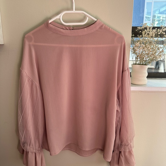 Pink Ruffled Sleeve Chiffon Blouse - Picture 2 of 3